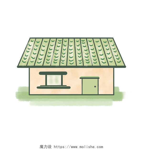 卡通清新绿色房子房屋简笔画png素材房子简笔画